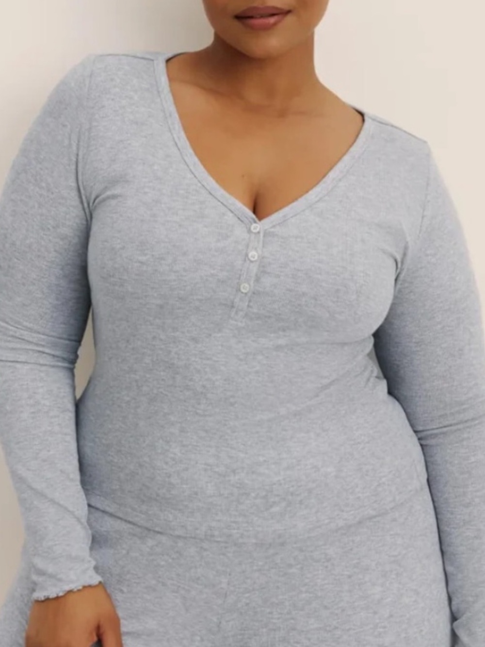 Knix Modal Ribbed Long Sleeve Henley In Gray Size 4XL